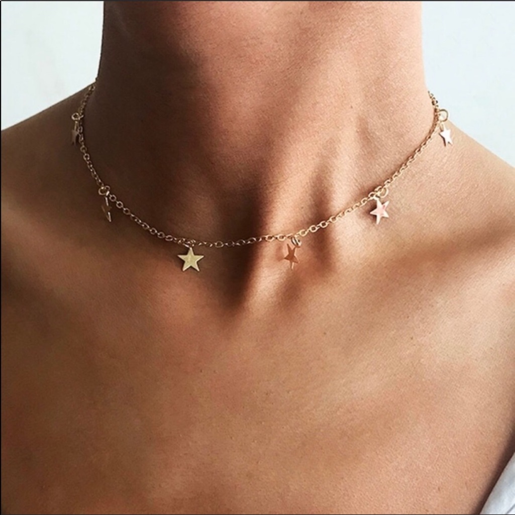 Gold Star Dangle Fringe Necklace